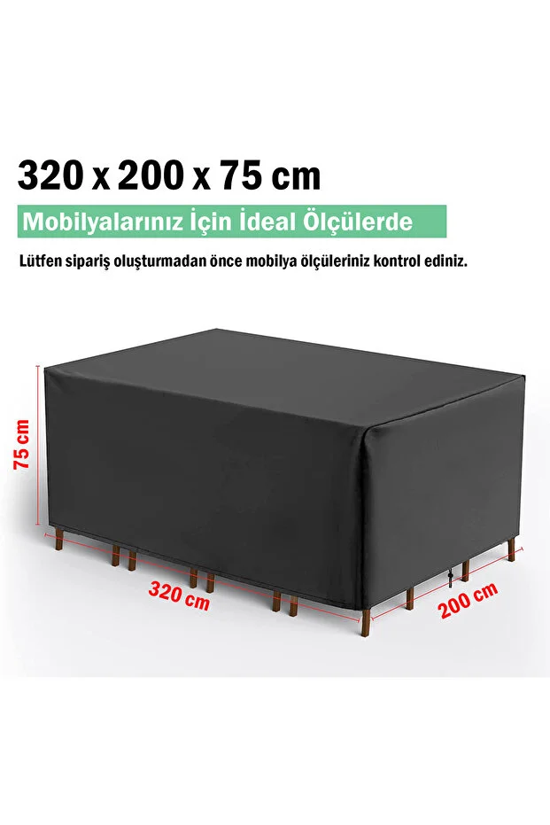 Bahçe Mobilya Koruma Örtüsü 320x200x80 Cm Gri Su Geçirmez